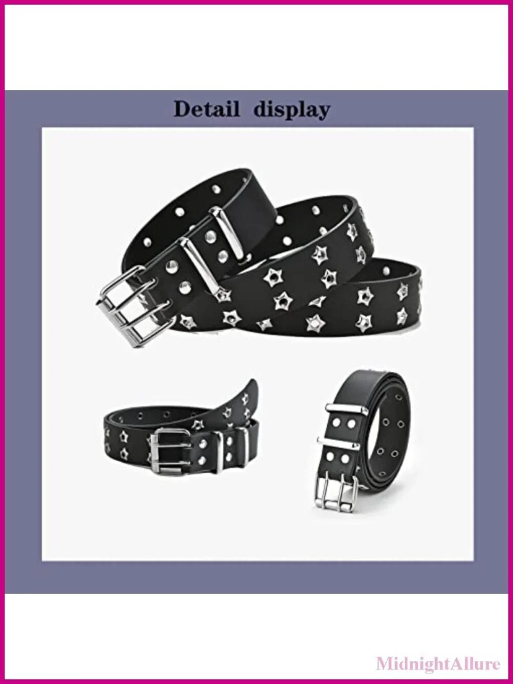 Gothic Star Rivet PU Leather Belt Double Needle Buckle Y2K Accessory